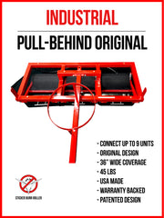 Original Pull-Behind Sticker Burr Roller model with a standard black catch basket.