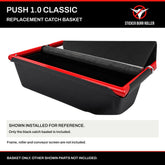PUSH 1.0 CLASSIC replacement black catch basket shown installed for reference. Basket only; frame, roller and conveyor screen are not included.