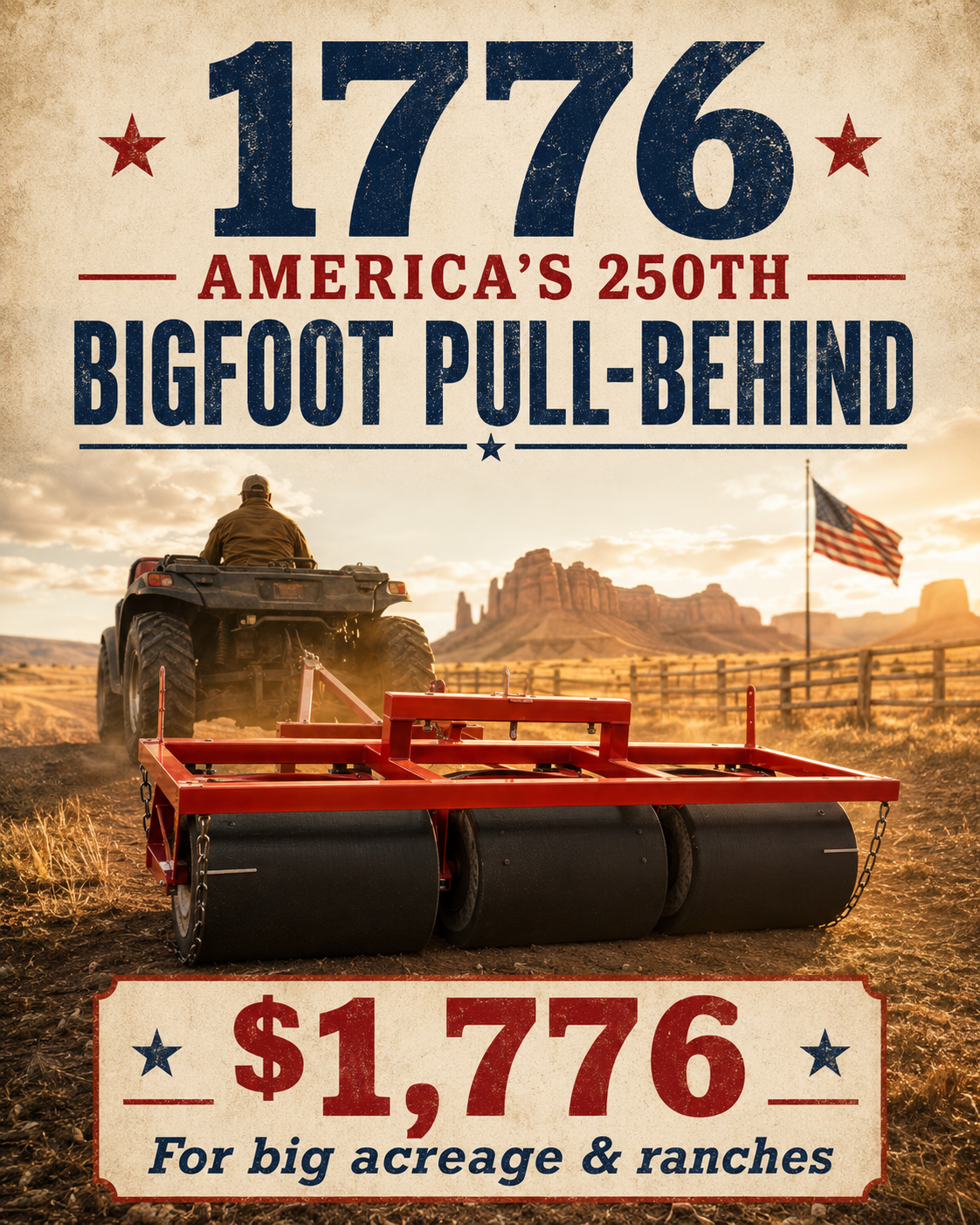 Pull-Behind BIGFOOT — Heavy-Duty Tow-Behind Burr Roller for Large Properties