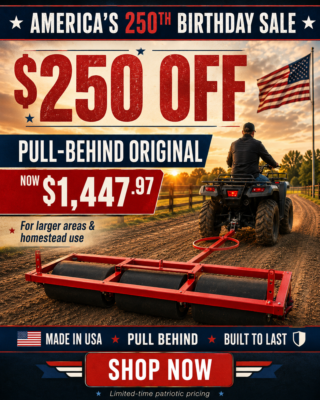 Pull-Behind Original — Tow-Behind Sticker Burr Roller for Pastures & Acreage